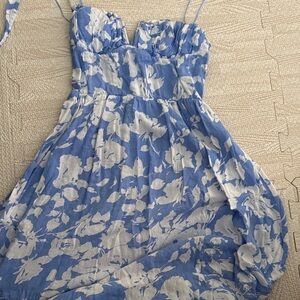 Luxxel Blue & White Smocked Blouse